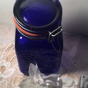 Colbalt blue Farm Products Canister Products De Campaign. Vintage